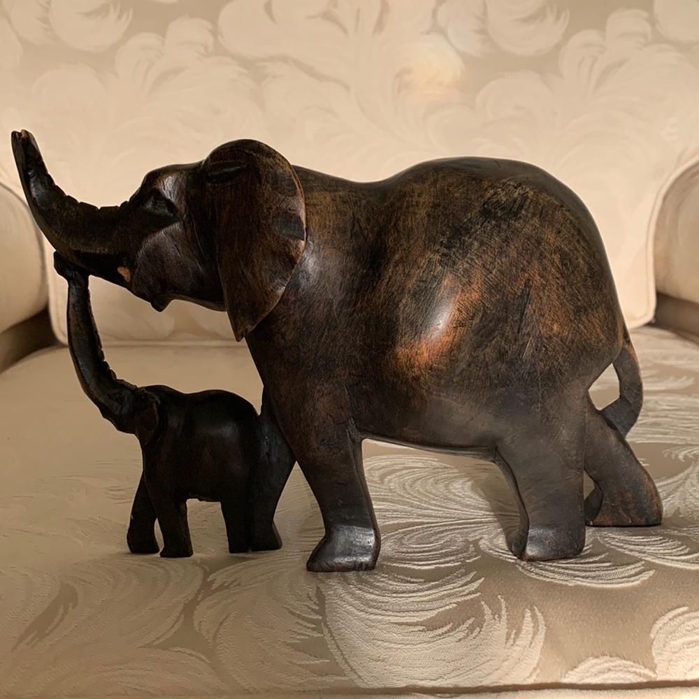 Ebonywood hand car from Kenya elephant with baby.